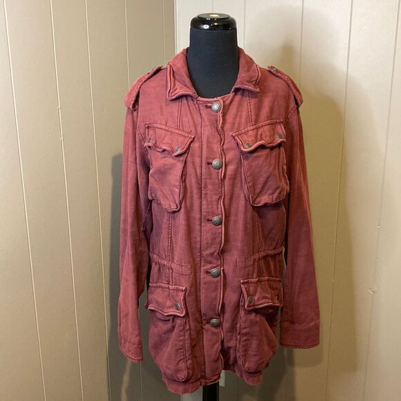 Free People Women’s Medium Not Your Brothers Military Surplus Burgundy Jacket - Picture 2 of 7
